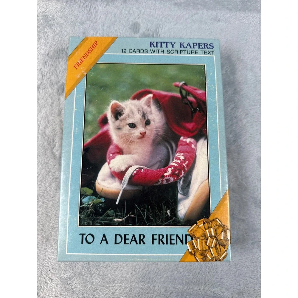 Cornerstone Kitty Kapers Friendship Cards 12ct Boxed Scripture Text Vintage NOS